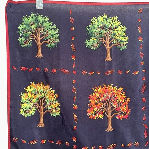 Vintage Talbots Seasonal Life of a Tree Red, Blue, Brown & Green Square Scarf - Picture 2 of 6